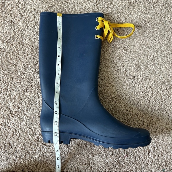 Navy Blue Yellow Lace Rain Boots Size 9 - Picture 9 of 10